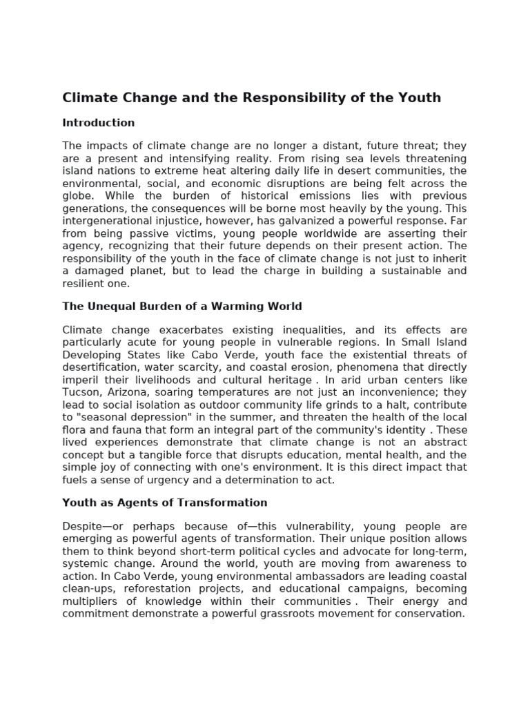 Climate Change and The Responsibility of The Youth | PDF | Climate ...