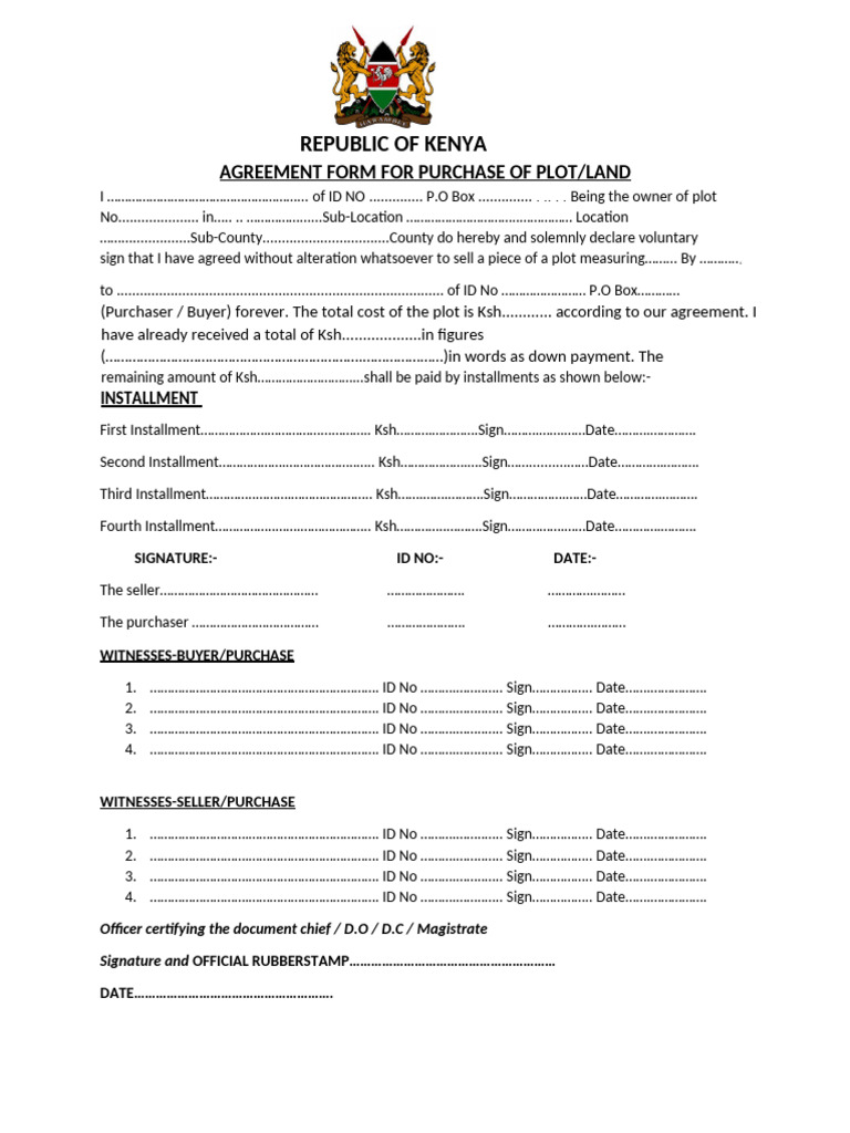 Agreement Form For Purchase of Plot | PDF