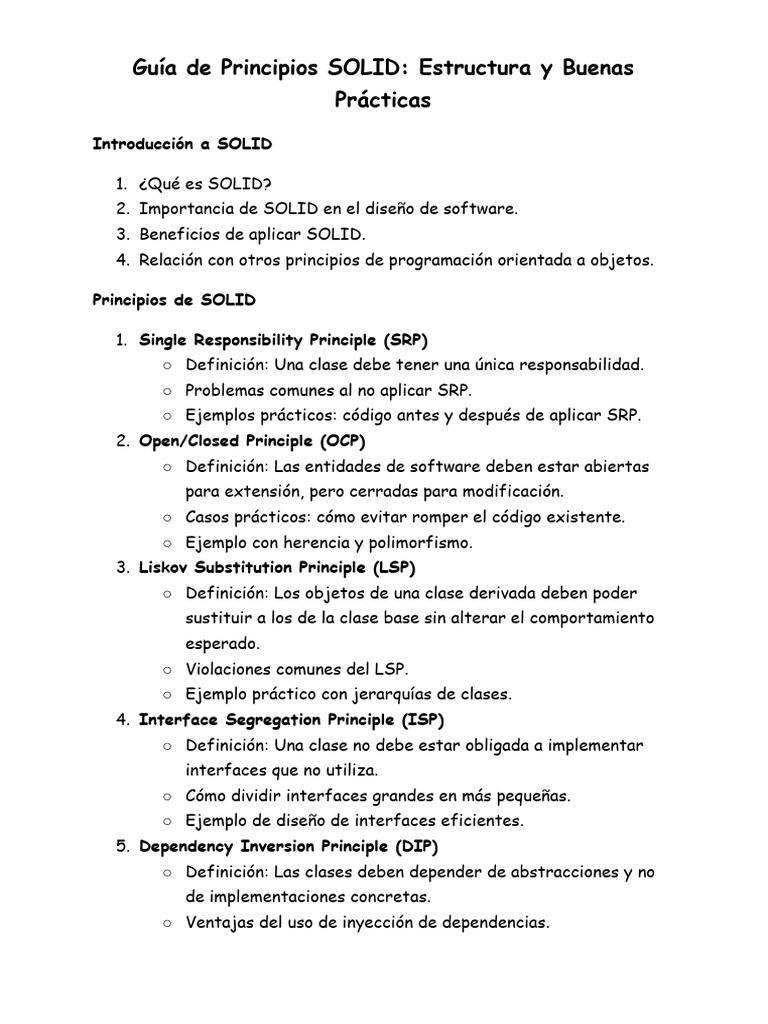 Guía de Principios SOLID - Estructura y Buenas Prácticas | PDF