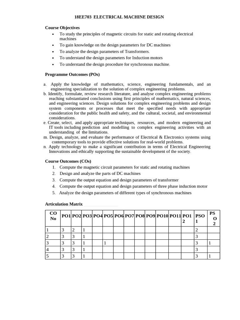 18ee703 Electrical Machine Design | PDF | Electric Motor ...
