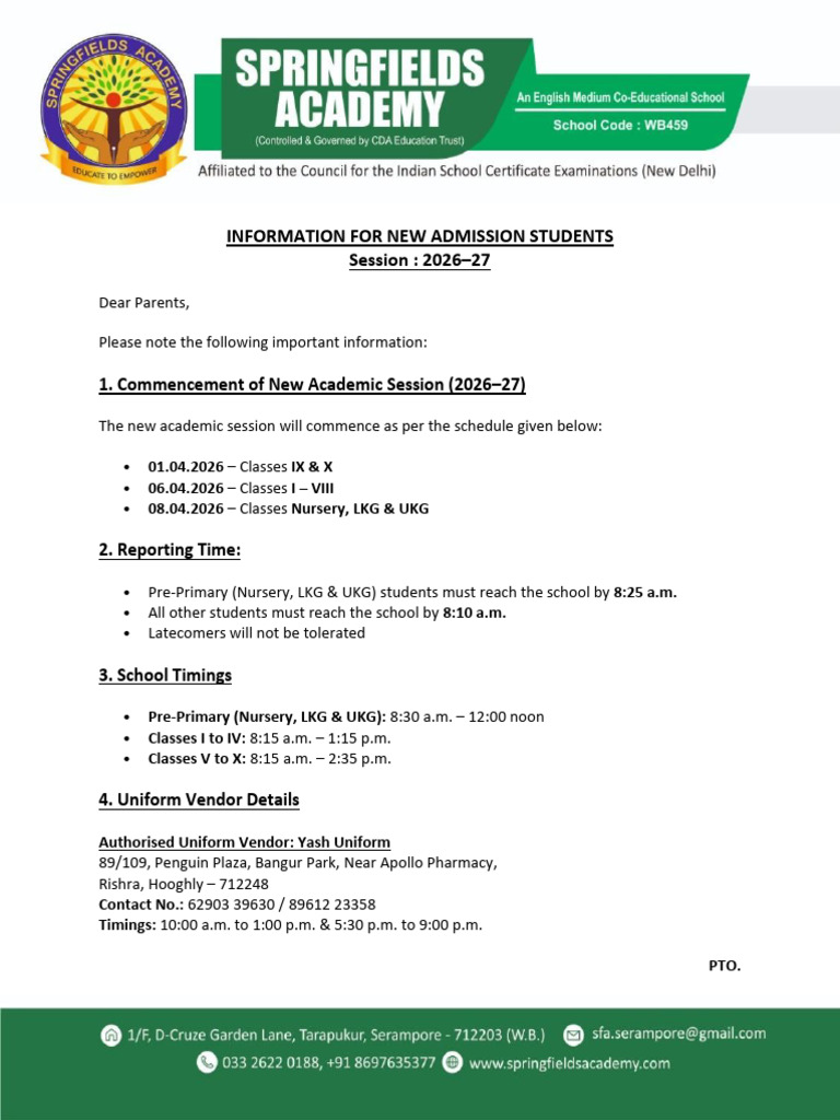 Notice For New Students (Revised) | PDF