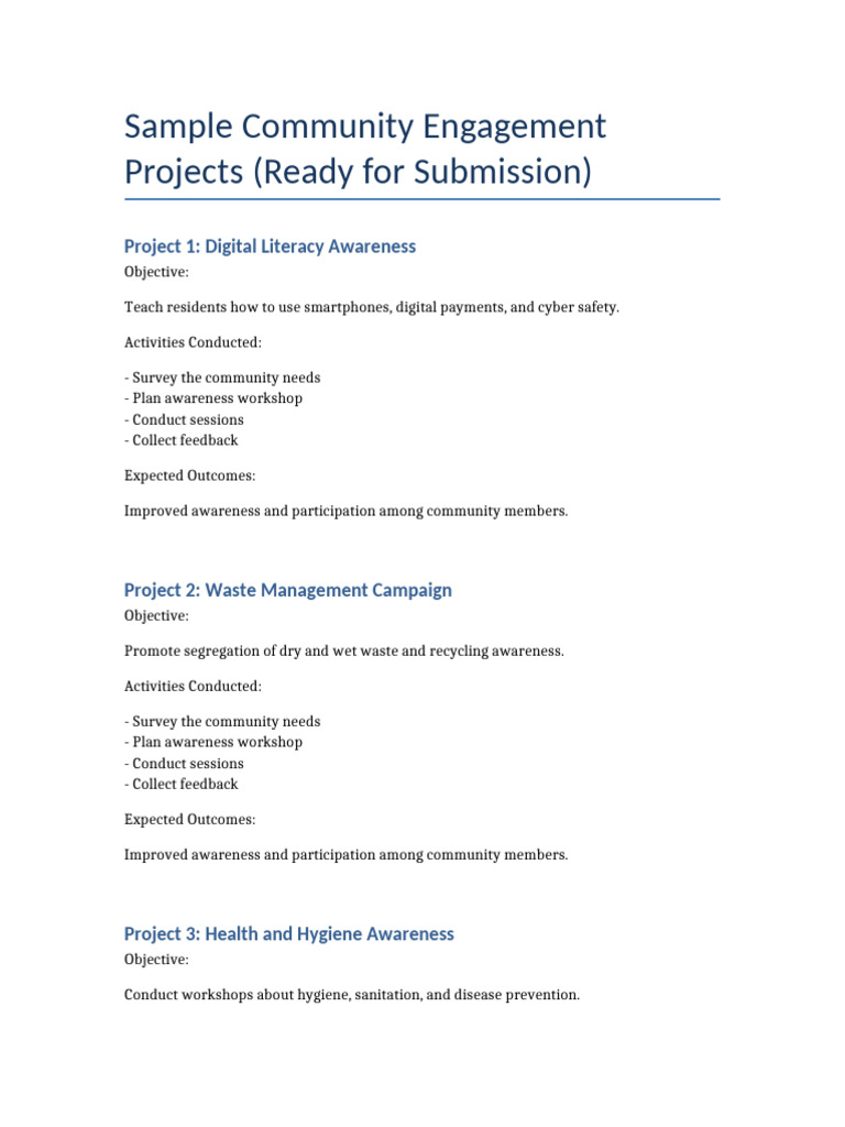 Community Engagement 10 Sample Projects | PDF | Sanitation | Natural ...