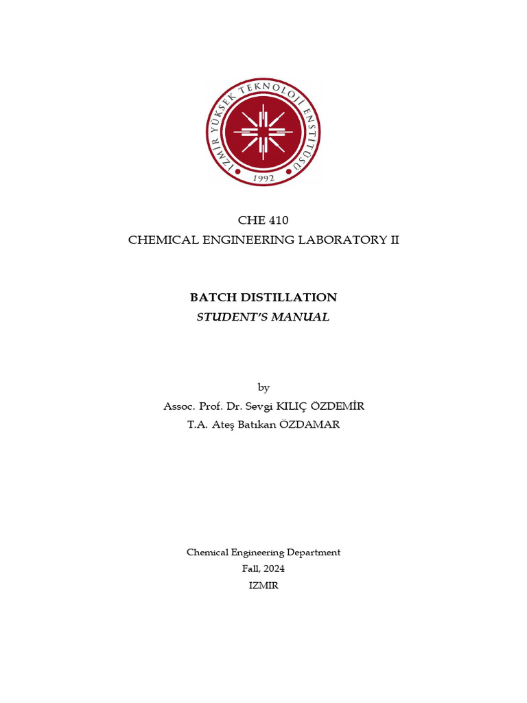Batch Distillation Student's Manual-2024 | PDF | Distillation ...