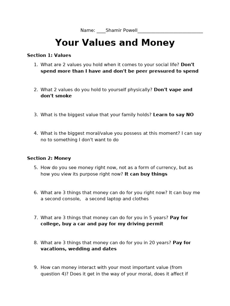 1.1 Your Values and Money | PDF | Money