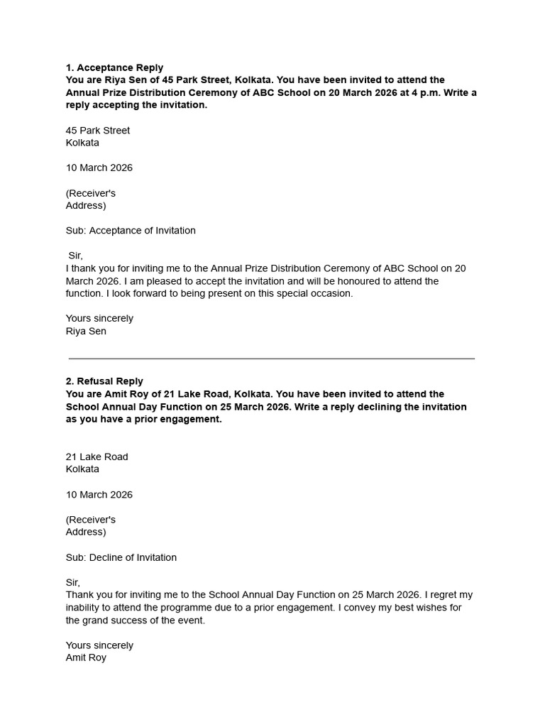 Formal & Informal Reply To The Invitation | PDF