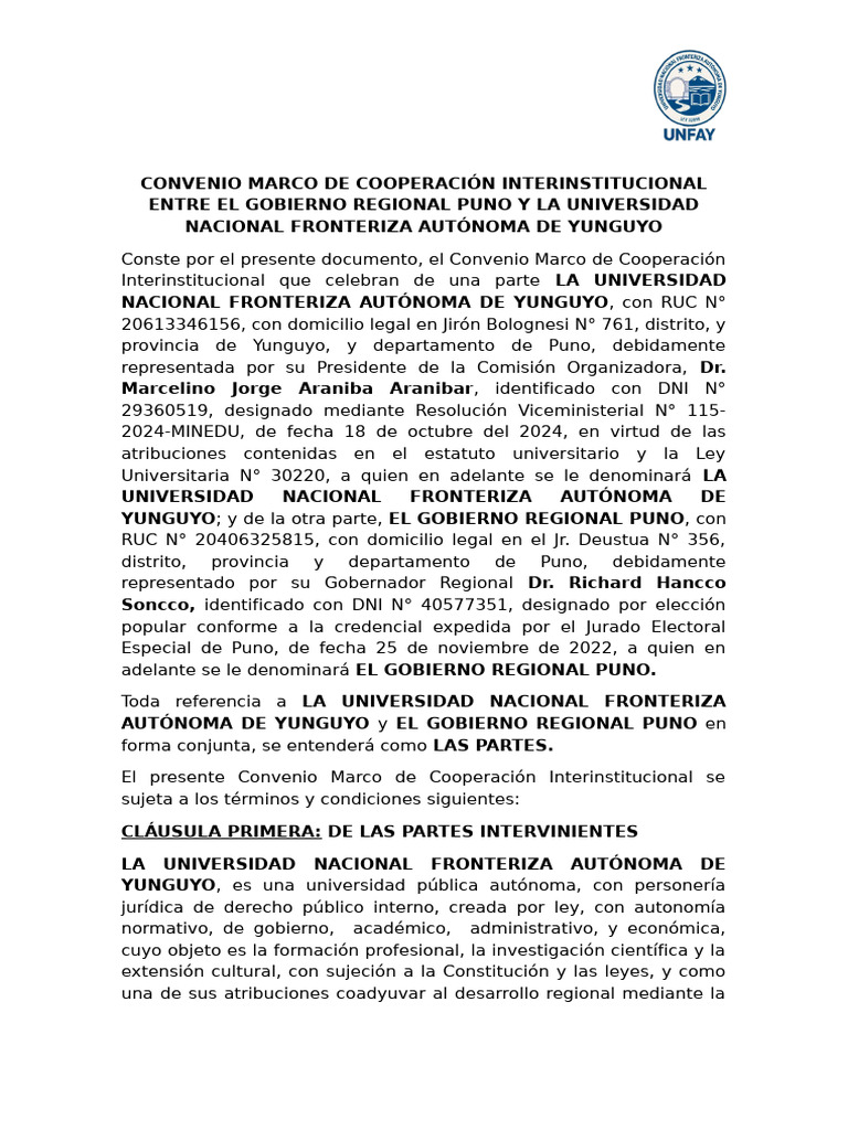 Convenio Marco de Cooperación Interinstitucional | PDF | Universidad ...