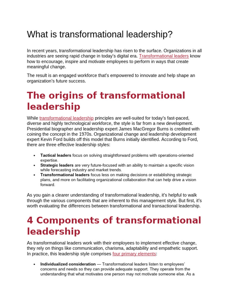 What Is Transformational Leadership | PDF | Transformational Leadership ...