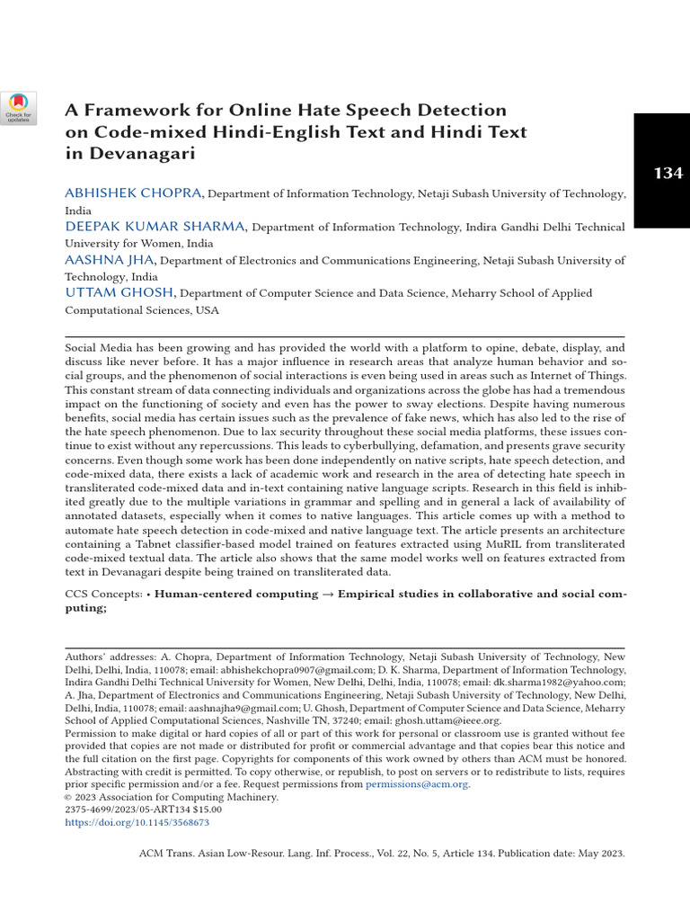 A Framework For Online Hate Speech Detection | PDF | Machine Learning ...