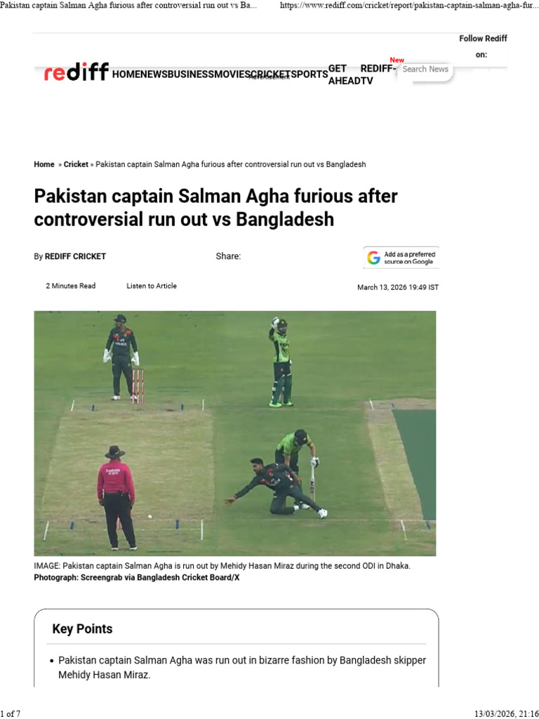 Pakistan Captain Salman Agha Furious After Controversial Run Out Vs ...