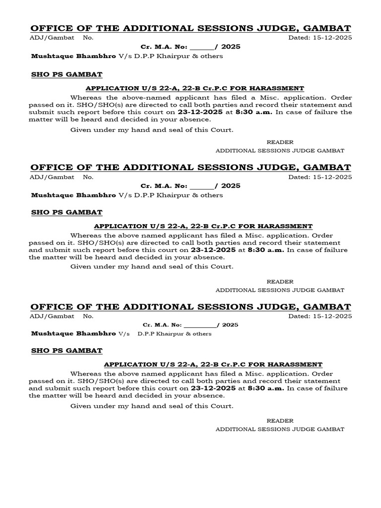 Notice Mushtaque Bhambhro ASJ Gambat Final v2 | PDF