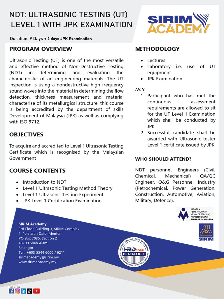 Sa - NDT Ultrasonic Testing (Ut) Level 1 With JPK Examination | PDF