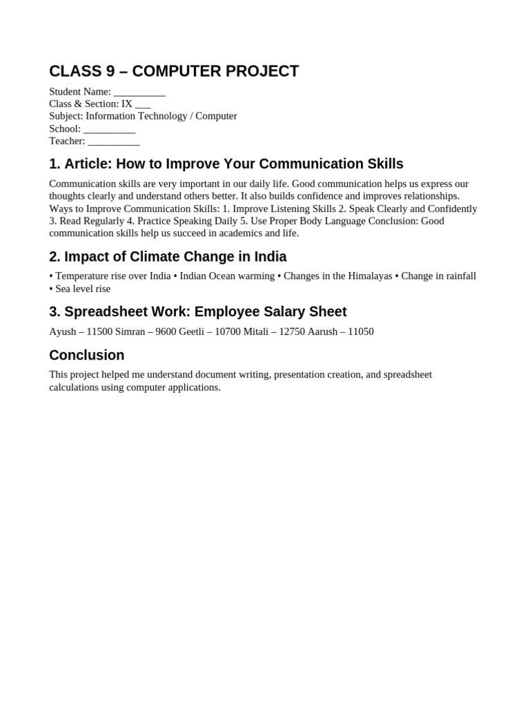 Class 9 Computer Project OpenOffice | PDF