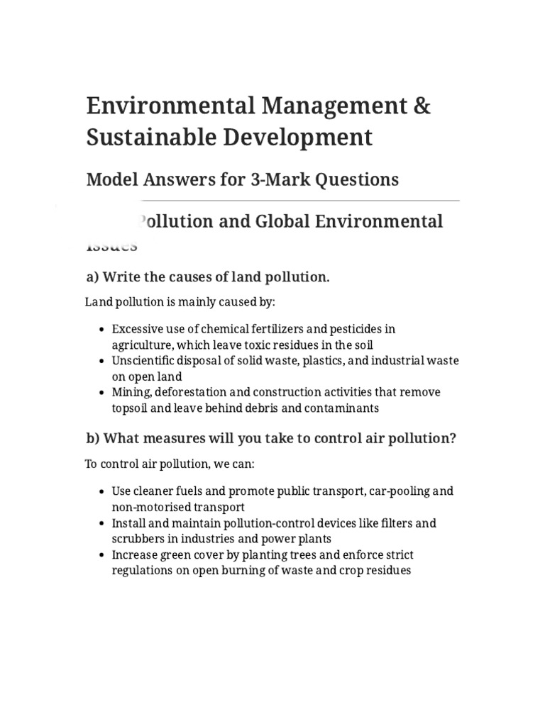 Environmental Questions Answers | PDF | Waste | Air Pollution