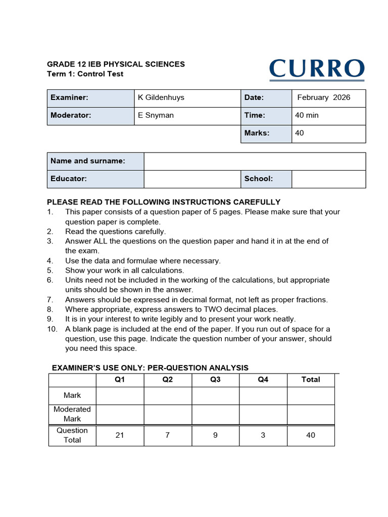 CNL Gr12 Ps Term1 Test-2026 - Final 1 | PDF