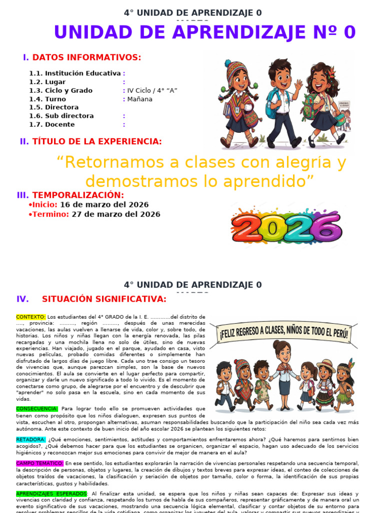 4° Unidad de Aprendizaje #0 - 2026 | PDF | Datos | Las emociones