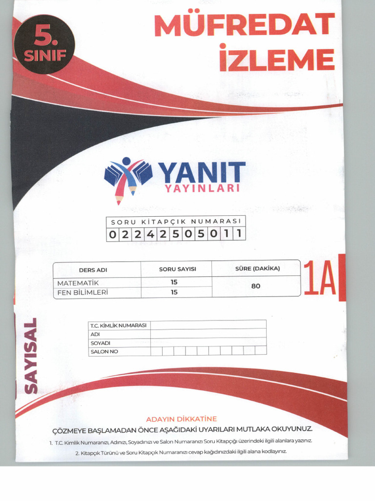 2024-2025-5.sinif-yanit-deneme-1-mufredat-izleme-sayisal | PDF