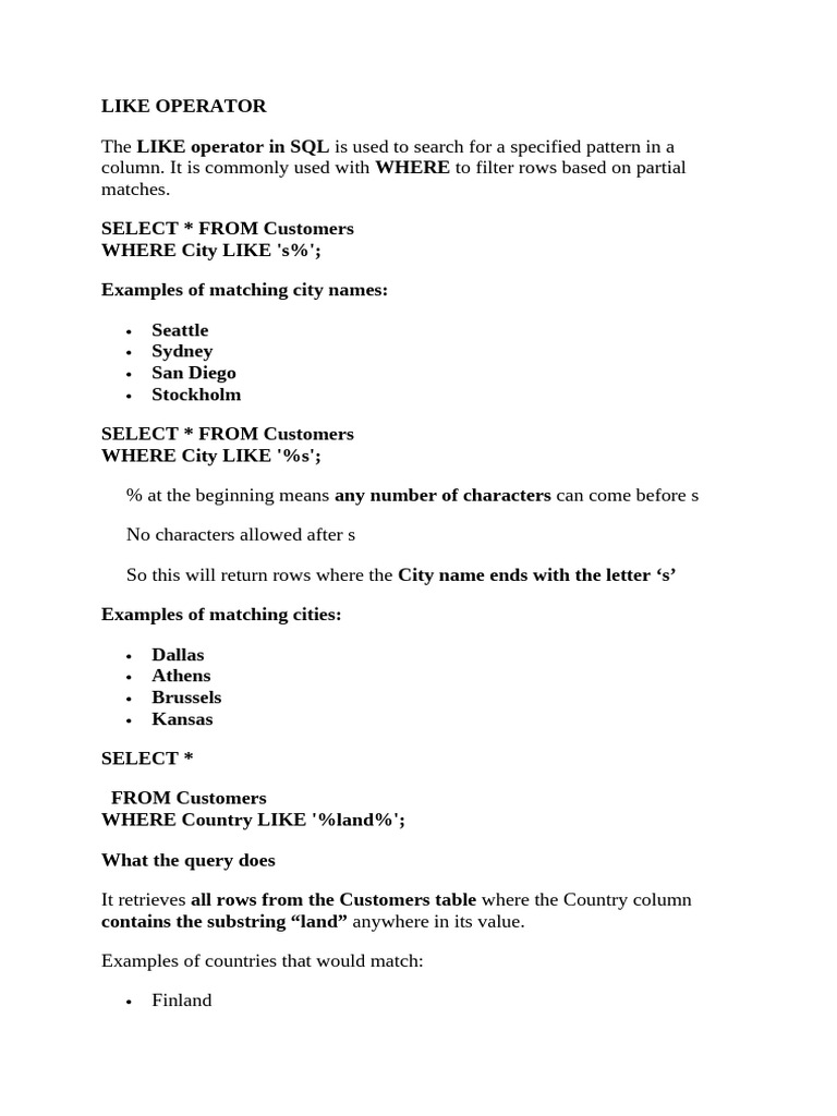 LIKE & SQL Joins With Examples | PDF | Computing | Data Management Software