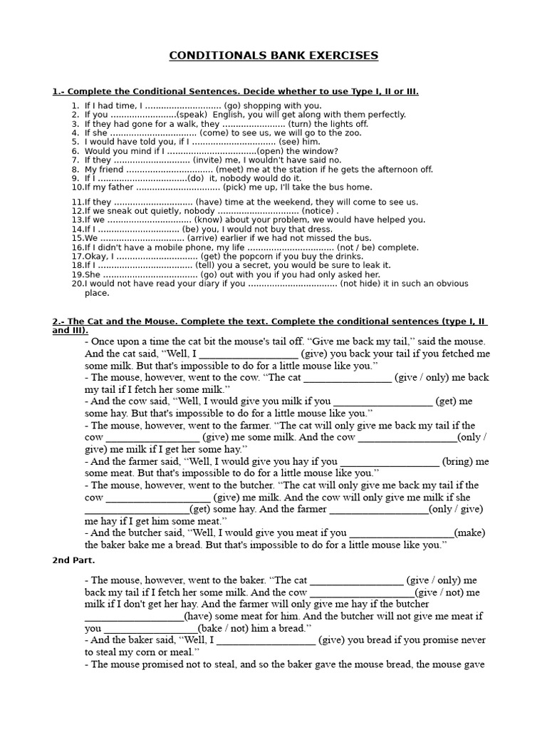 Conditionals Bank Exercises | PDF | Breads | Chess