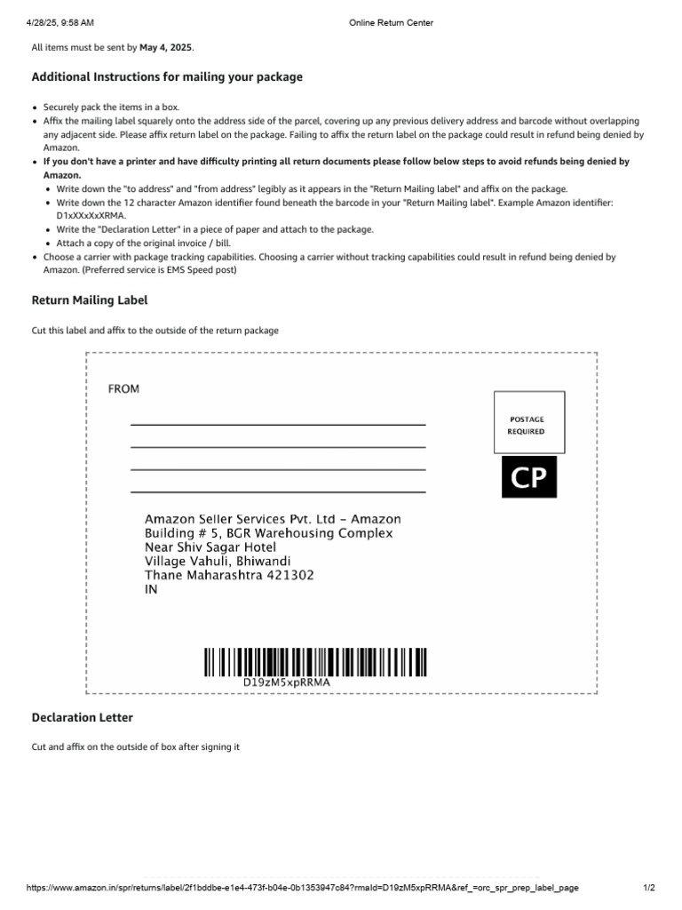 Online Return Center | PDF