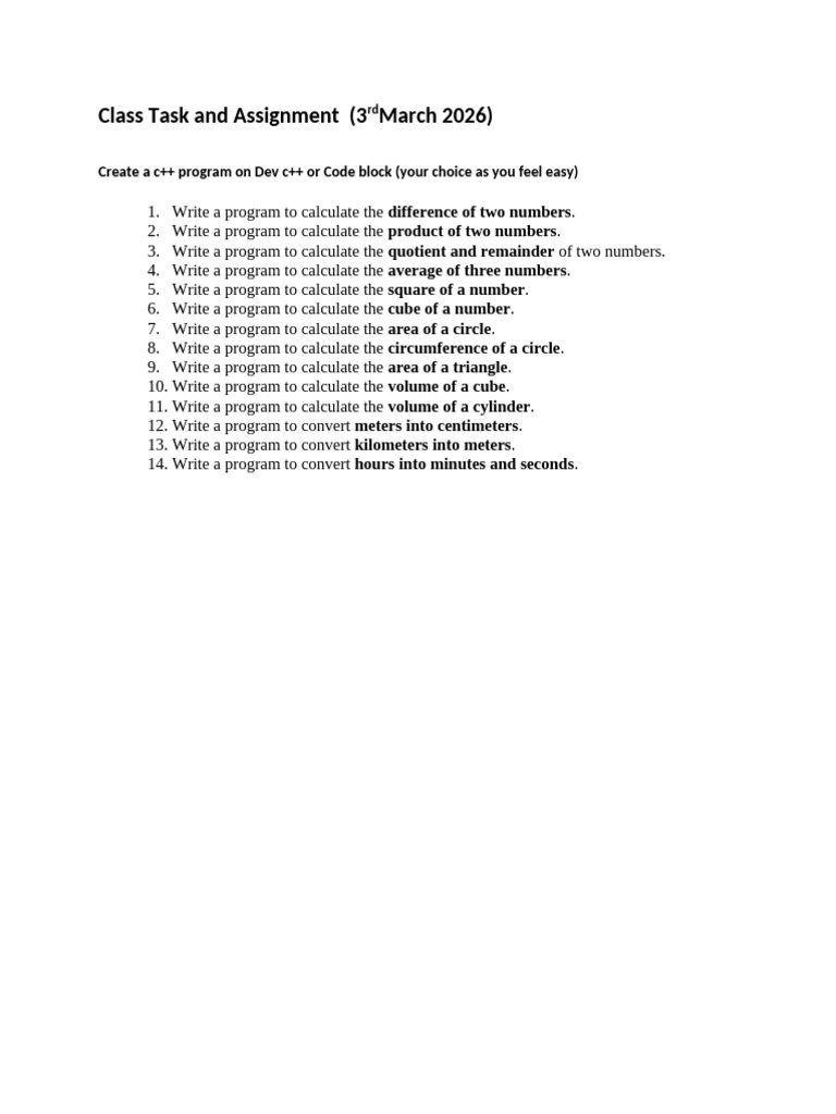 Class Task and Assignment 1 | PDF