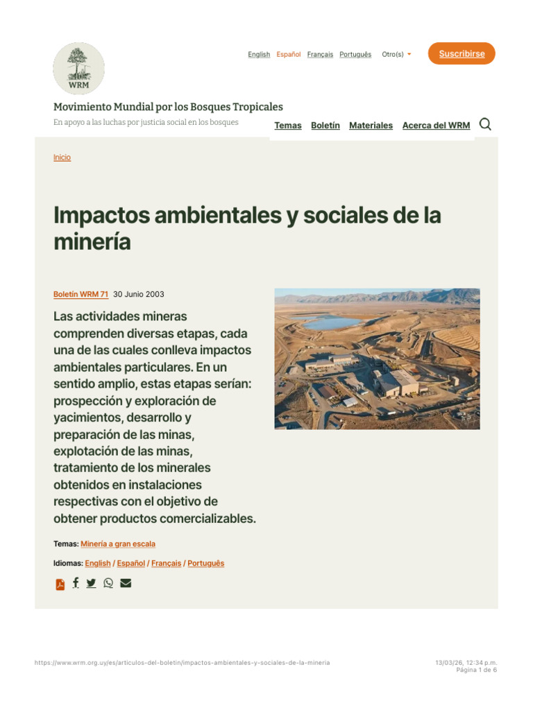 Impactos Ambientales y Sociales de La Minería - Movimiento Mundial Por ...
