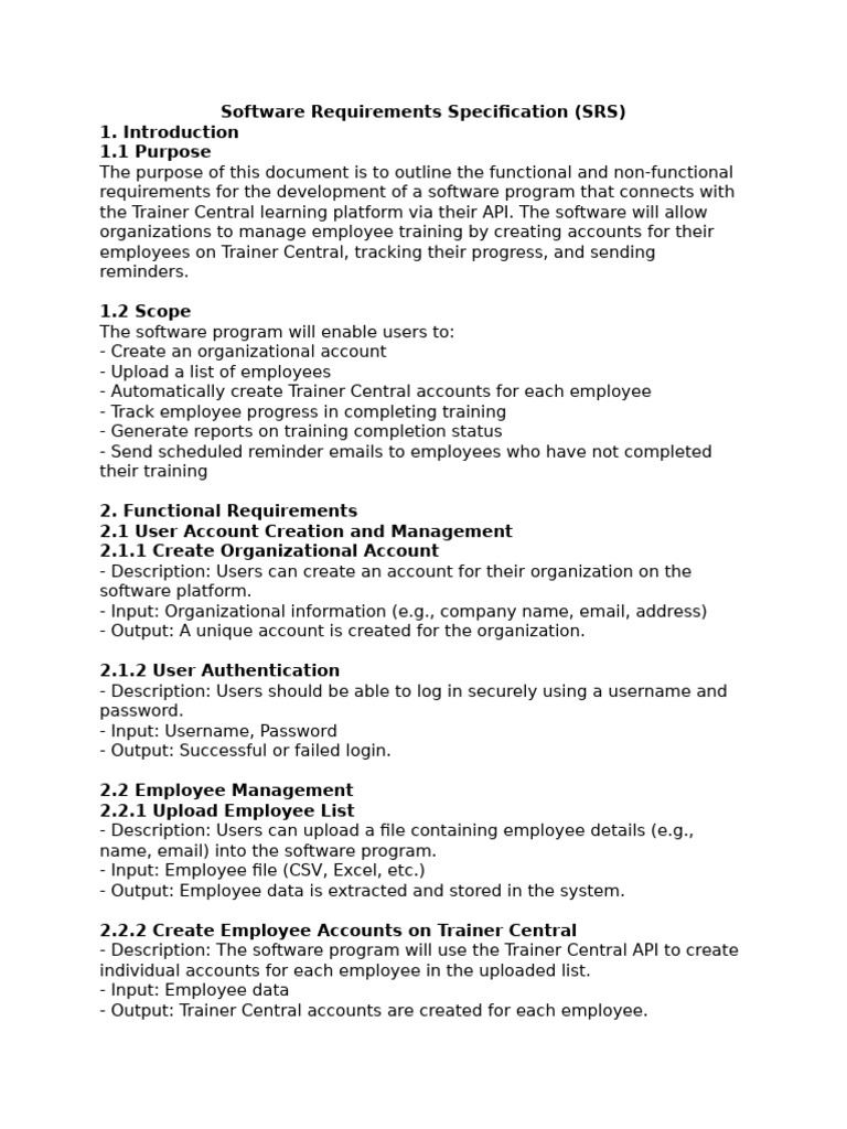 Software Requirements Specification | PDF | Input/Output | Usability