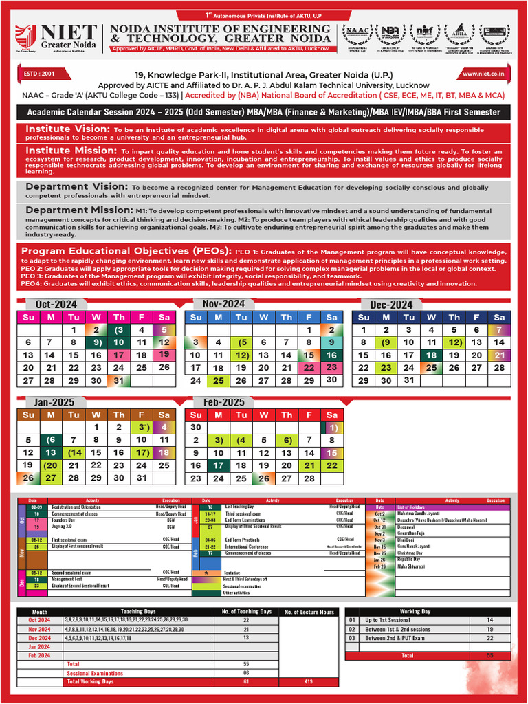 Academic Calendar Session 2024 - 2025 MBA | PDF | Business | Cognition