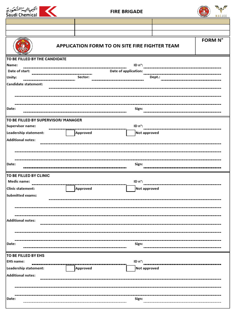 Application Form To On Site Fire Fighter Team | PDF