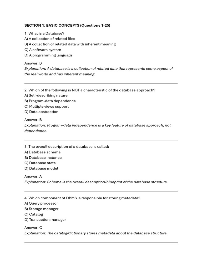 Database MCQs | PDF | Databases | Relational Model