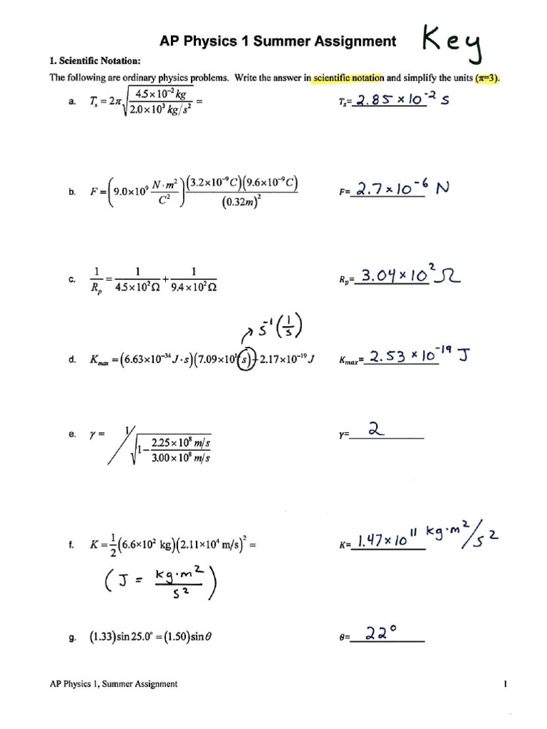 Summer Assignment PHYS AP1 2018 KEY | PDF