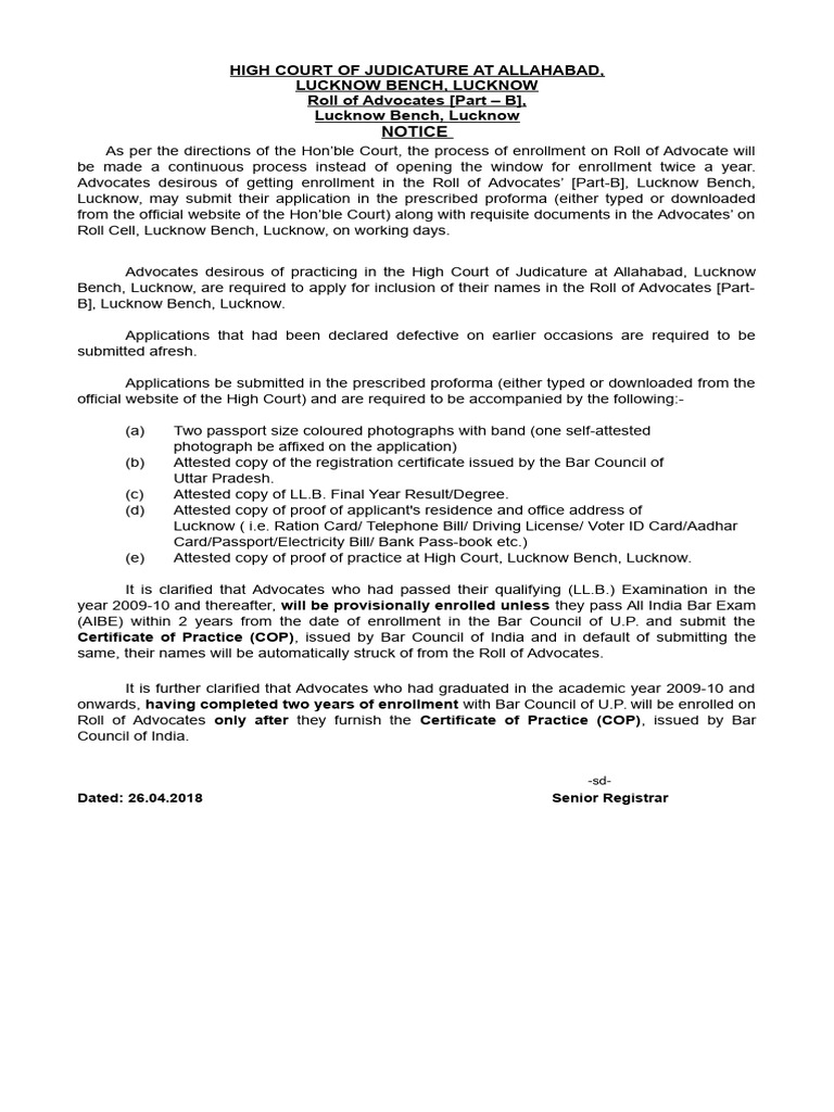 AoR Form Part B 2018 | PDF | Advocate