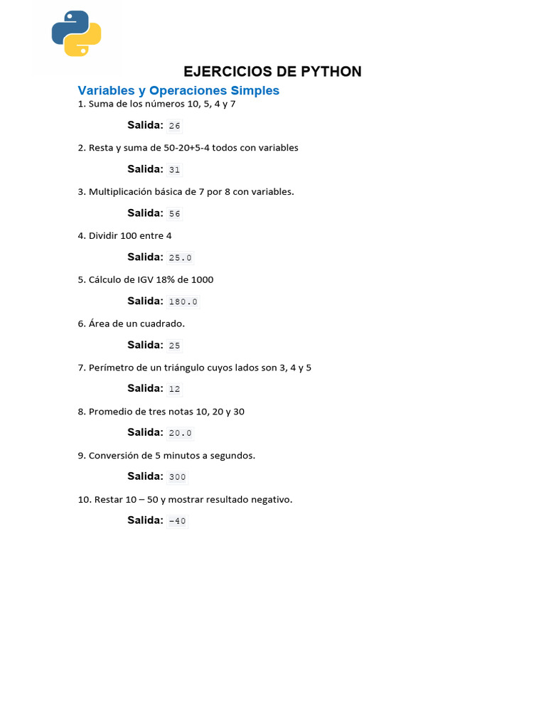 Ejercicios Python Nivel1 (Solo Enunciado) | PDF