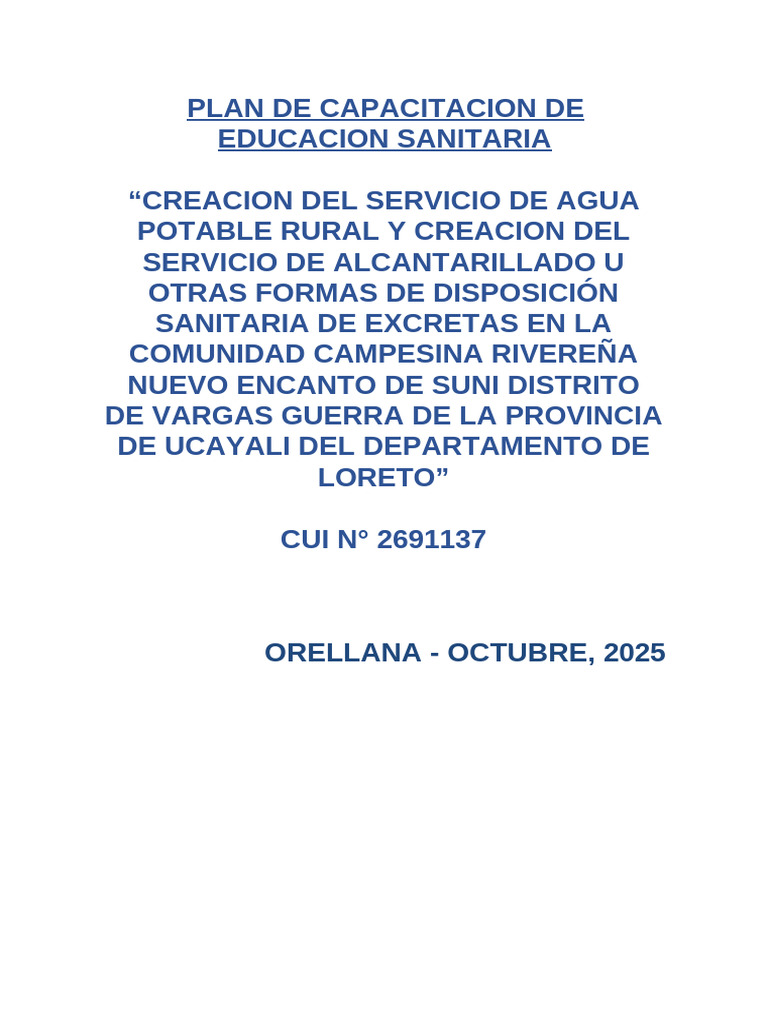 Plan de Capacitación de Educación Sanitaria SUNI | PDF | Lavado de ...