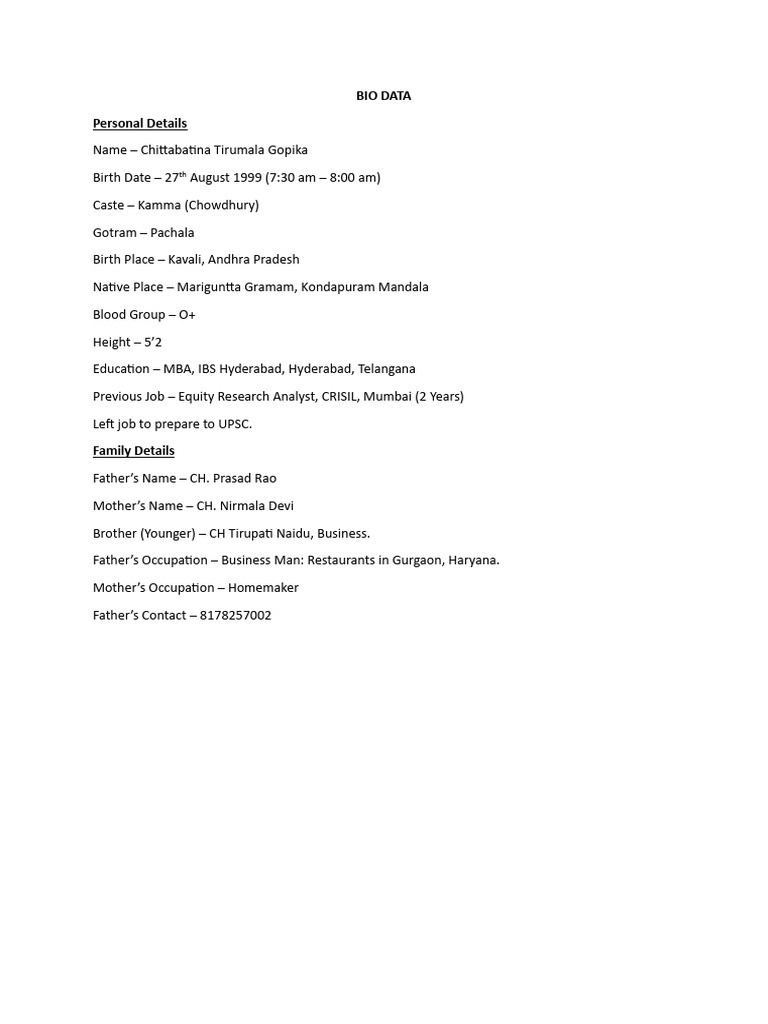 Bio Data | PDF