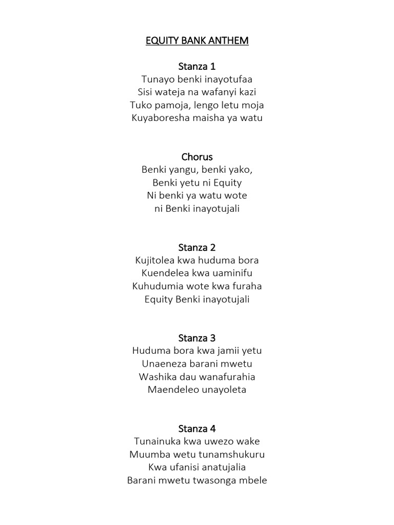 Equity Bank Anthem | PDF