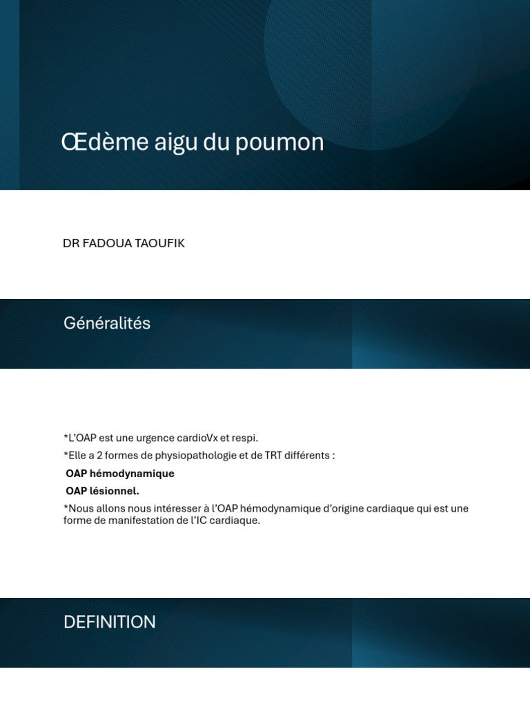 Œdème Aigu Du Poumon: DR Fadoua Taoufik | PDF | Spécialités médicales ...