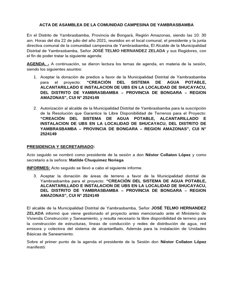 ACTA - Donación de Terrenos | PDF