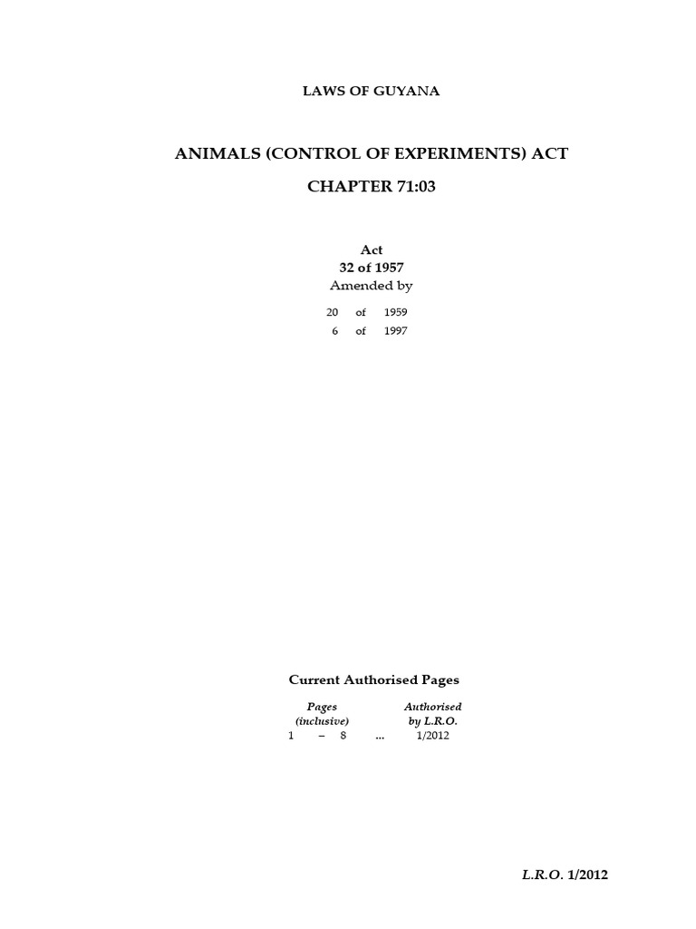 Cap 7103 Animals (Control of Experiments) | PDF | License | Government