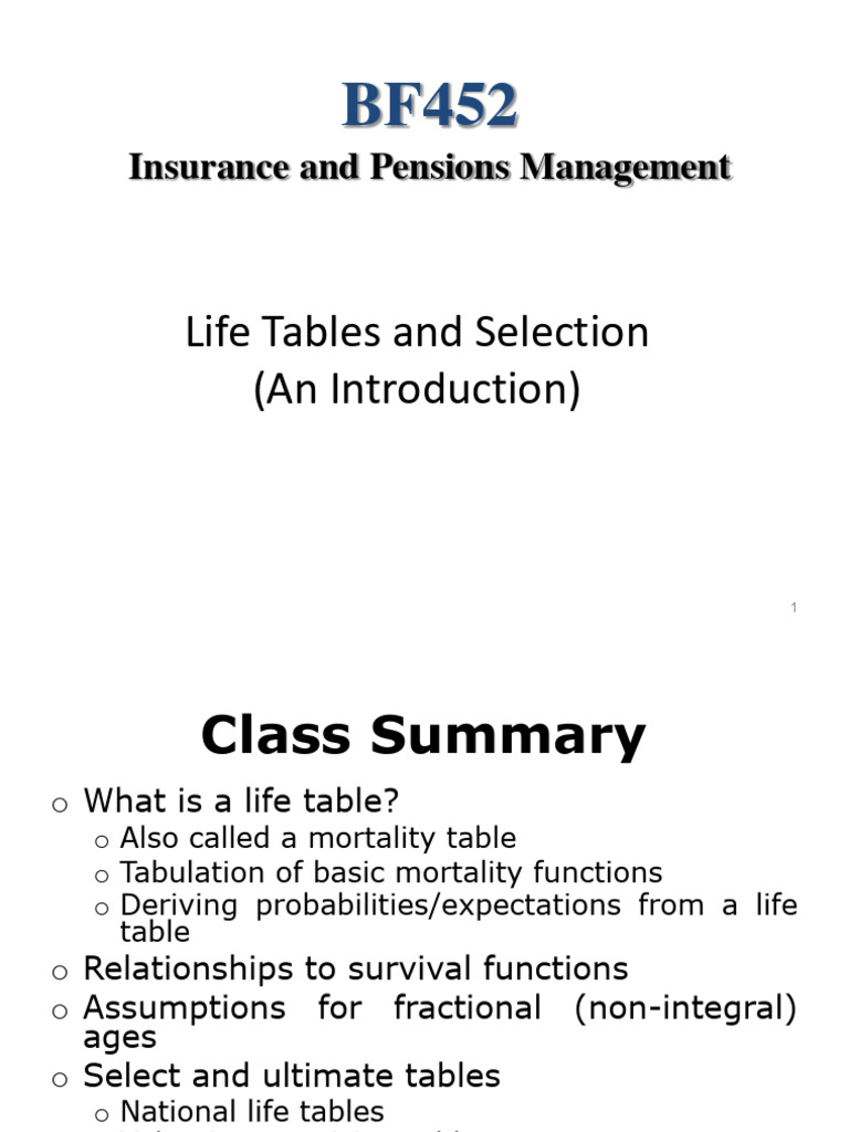 14 (D) - Life Tables (An Introduction) | PDF | Mathematical And ...