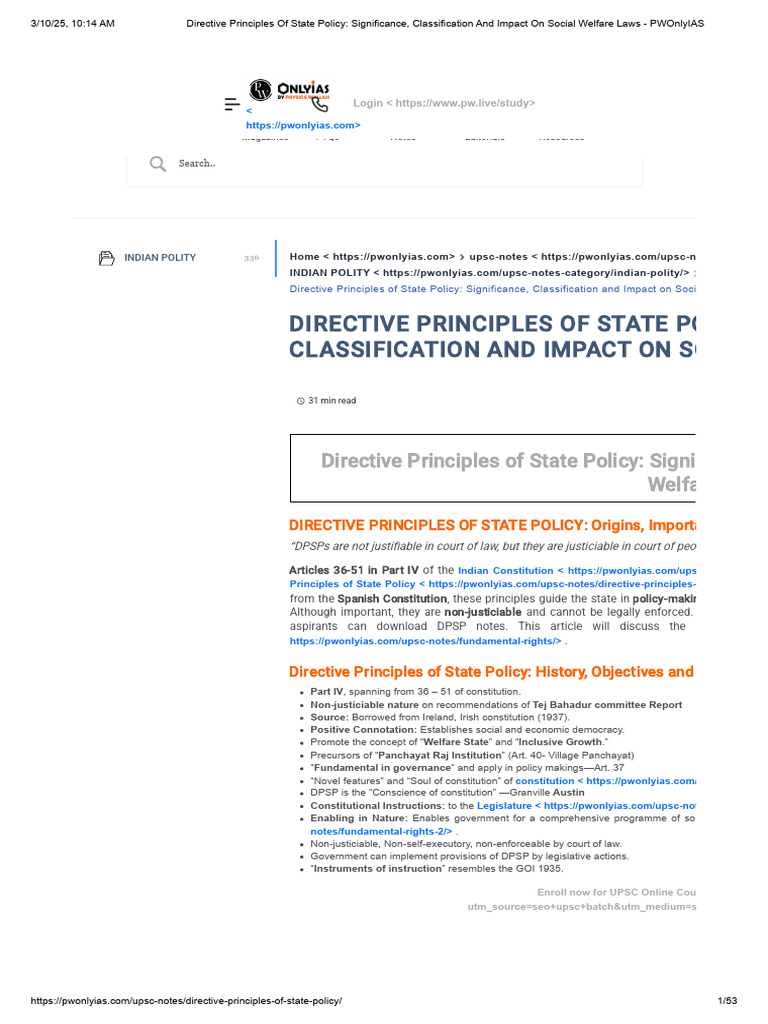Directive Principles of State Policy - Significance, Classification and ...