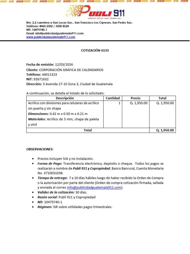 COTIZACION 6133 | PDF