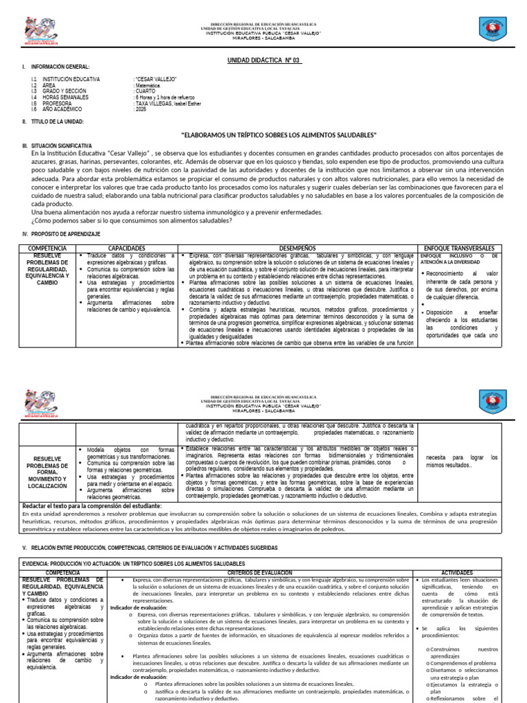 3° Unidad de Aprendizaje | PDF | Ecuaciones | Geometría