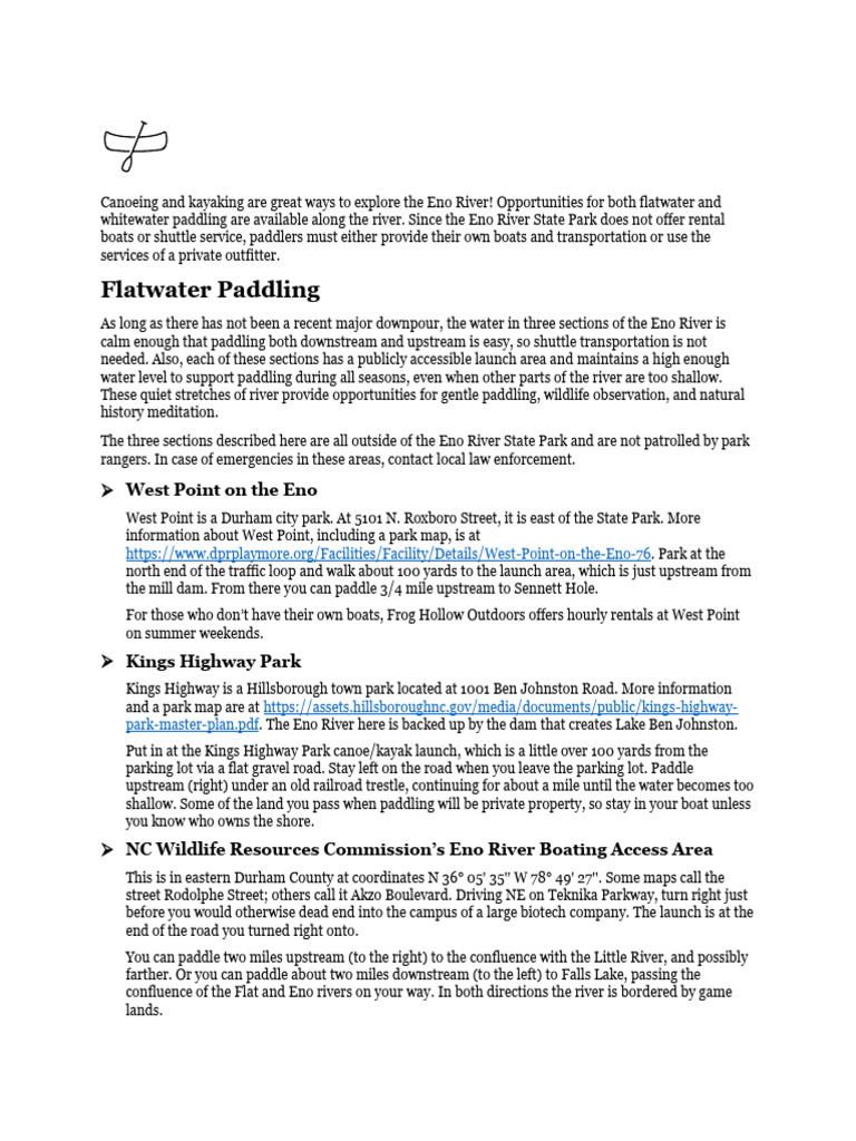 Paddling The Eno River Long Version | PDF | Paddling | River