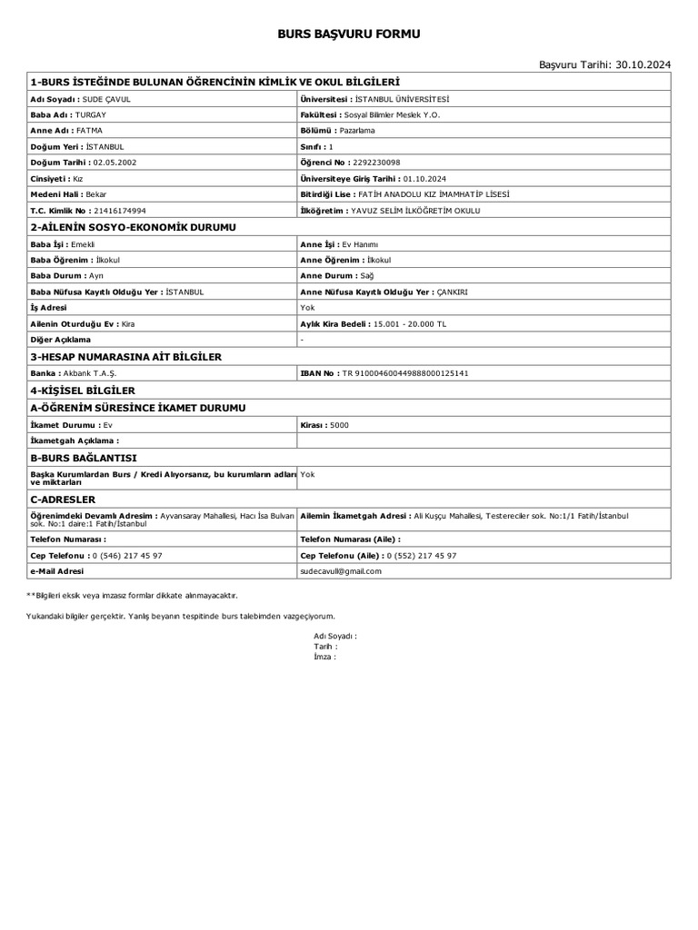 Başvuru Formları - BURS 2 | PDF