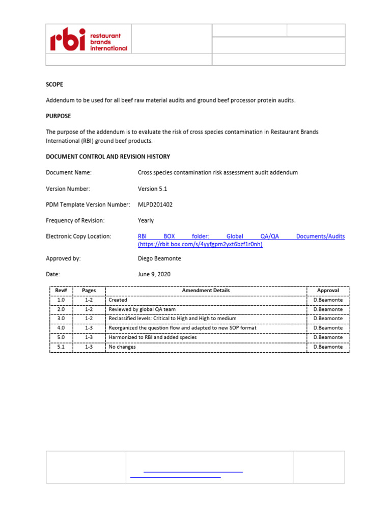 Cross Species Contamination Risk Assessment Addendum v5.1 | PDF | Audit ...