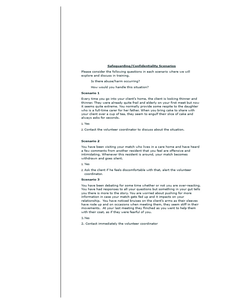 Safeguarding Scenarios - Pre-Course Questionnaire | PDF