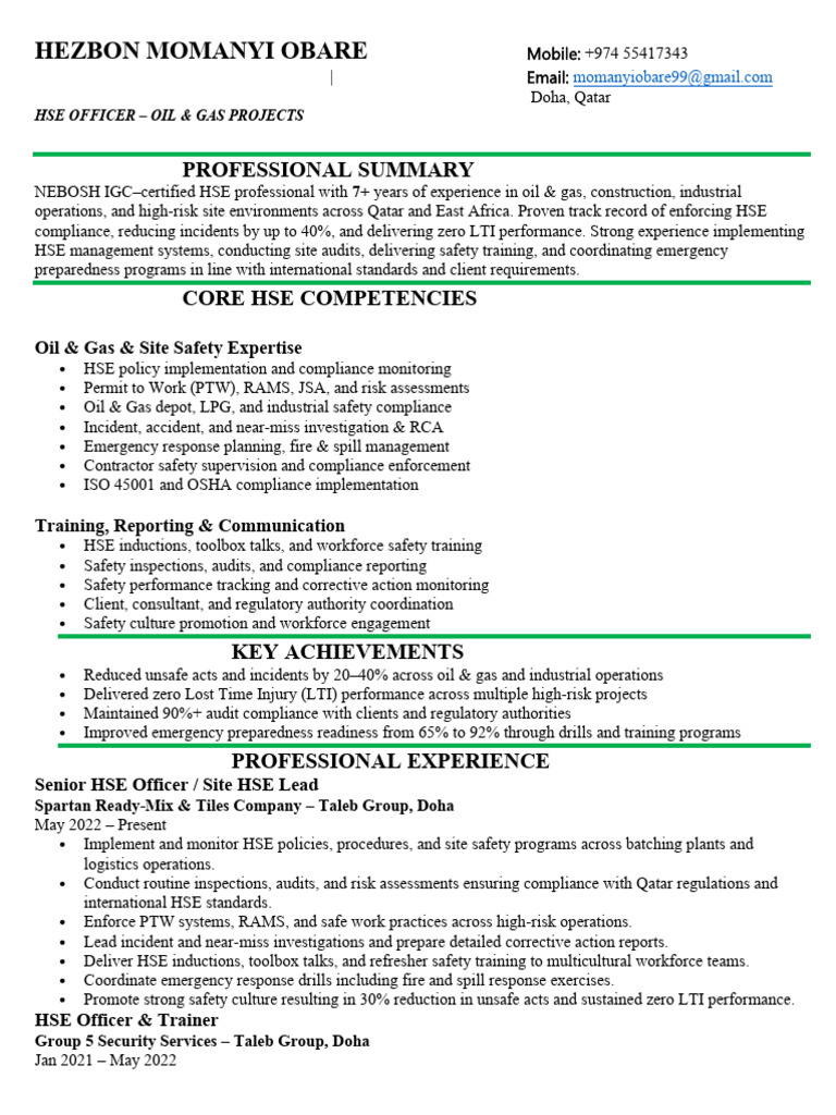 HEZBON Oil&Gas Safety Officer | PDF | Occupational Safety And Health ...