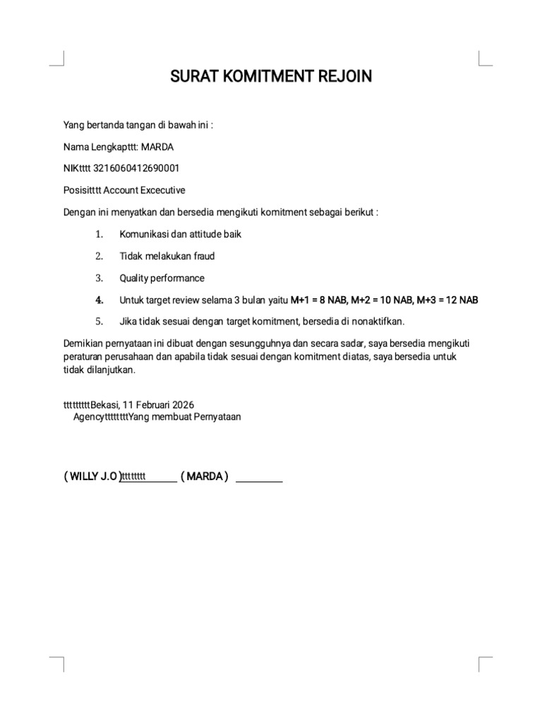 Surat Komitment Rejoin | PDF
