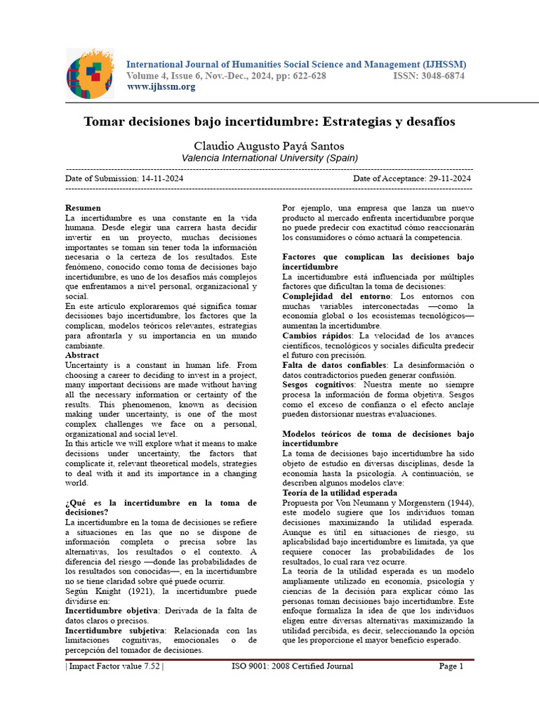 Tomar Decisiones Bajo Incertidumbre Estrategias y Desafios | PDF ...