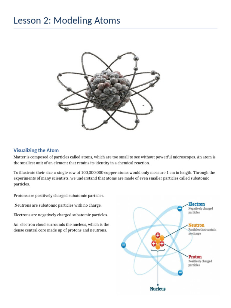 Lesson 2 Modeling Atoms | PDF | Atoms | Chemical Elements